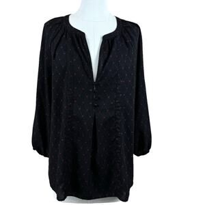 Women's Joie Gloria Black Diamond Print Blouse Geometric Pleated Boho Top‎ Large